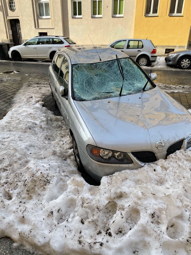 Auto von Dachlawine zerstört 