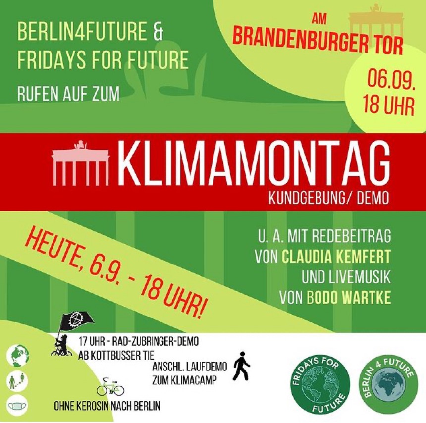 KlimaMontag-Demo ab 18 Uhr am Brandenburger Tor